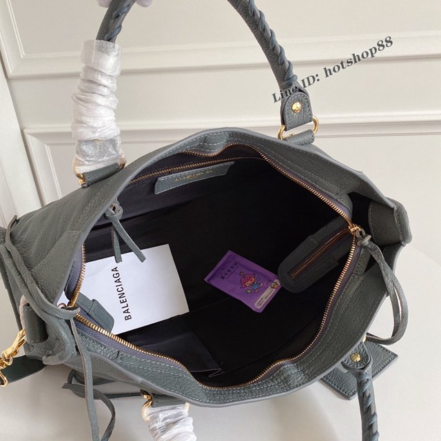Balenciaga專櫃經典爆款大號山羊皮機車包 巴黎世家灰藍色手提機車包 fyj1745